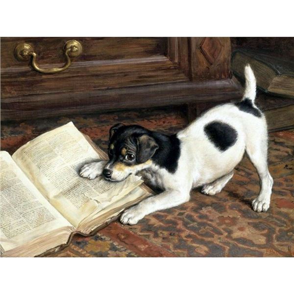 Little Dog With Book Ceramic Art Tile