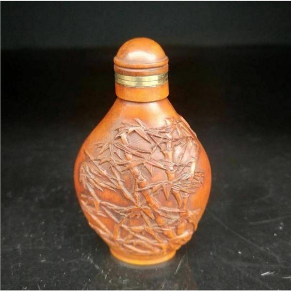 Chinese Carved Boxwood Bamboo Forest Snuff Bottle