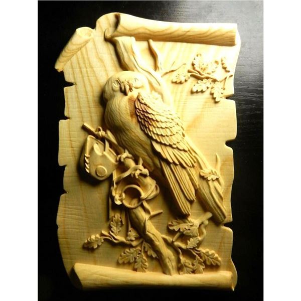 Carved Falcon, Wooden Scroll Plaque