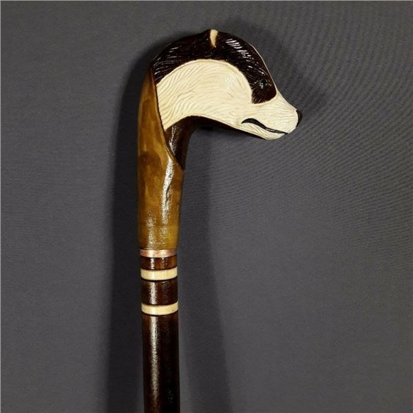 Honey Badger Carved Wooden Cane