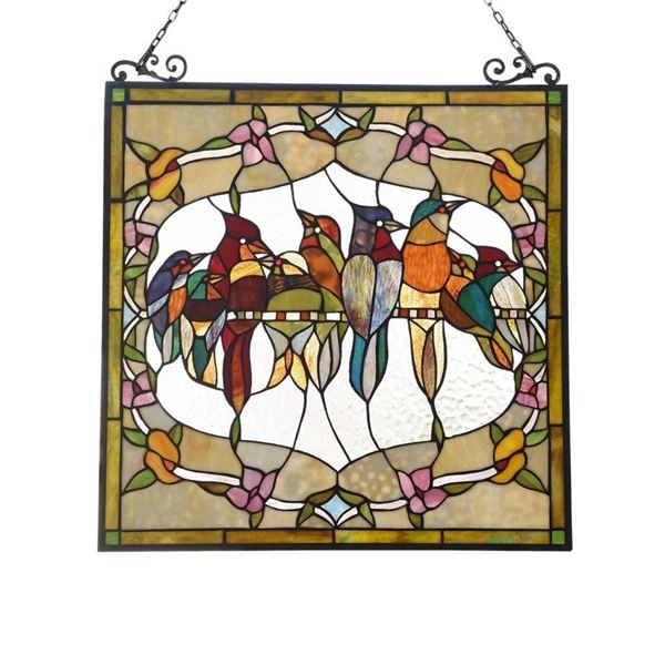 Birds on a Ledge Stained Art Glass Panel