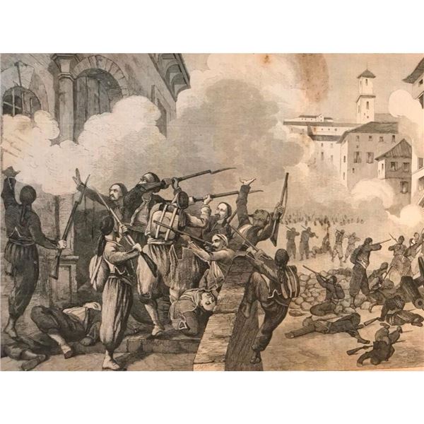 19thc Engraving, Battle of Montebello, Zouaves