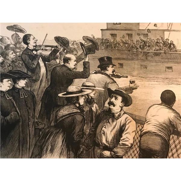 19thc Steamboat Racing, St Lawrence River Engraving