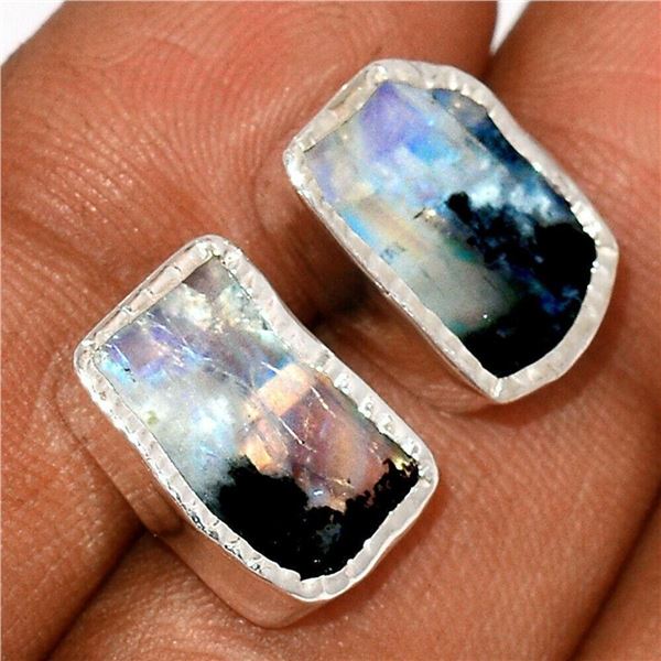 Rainbow Moonstone Quartz Sterling Silver Earrings