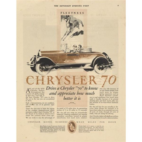 1927 Chrysler Motorcar Saturday Evening Post Advertisement