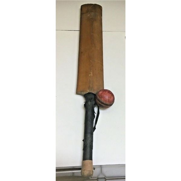 Antique Cricket Bat, Paddle, Ball