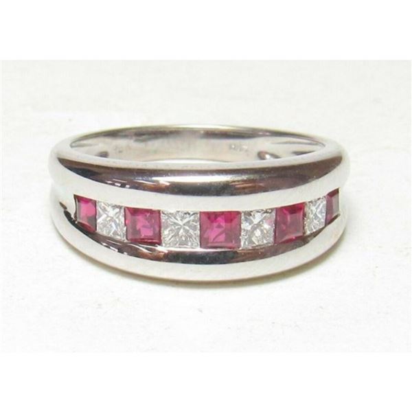 Estate 18K White Gold Ruby & Diamond Ring