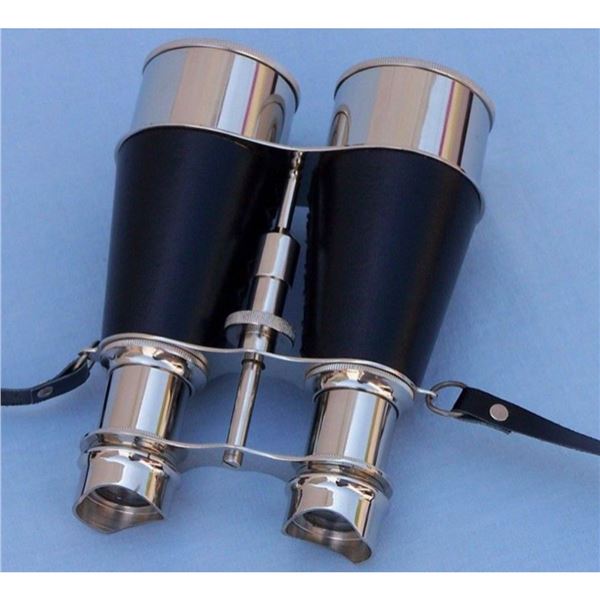 Chrome Binoculars With Leather Case