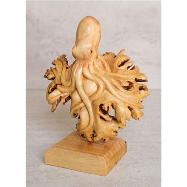Handmade Chinaberry Wood Carving, Octopus