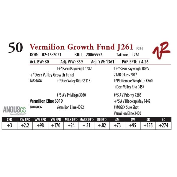 OUT OF SALE - VERMILION GROWTH FUND J261