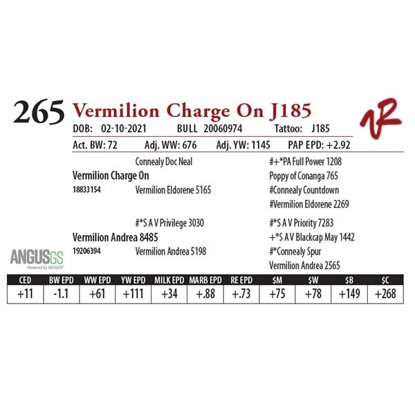 VERMILION CHARGE ON J185