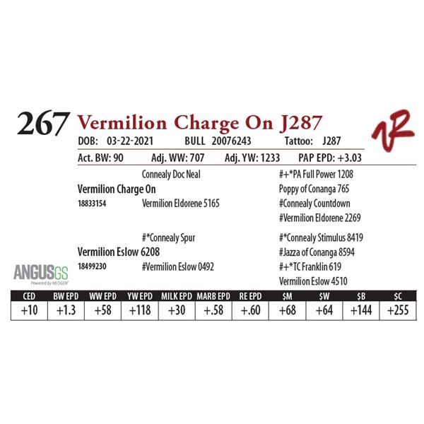 VERMILION CHARGE ON J287