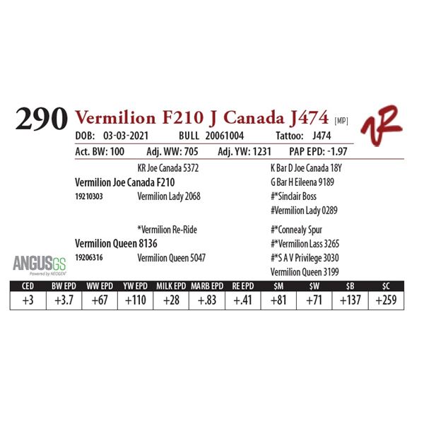 VERMILION F210 J CANADA J474