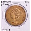 Image 1 : 1904-S $20 Liberty Head Double Eagle Gold Coin