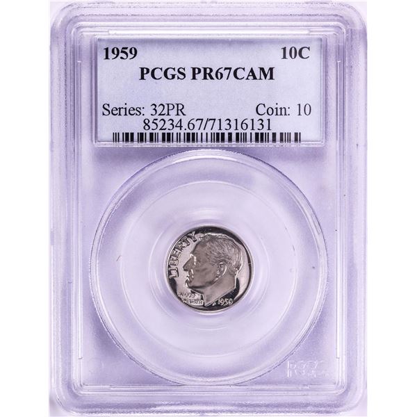 1959 Proof Roosevelt Dime Coin PCGS PR67CAM