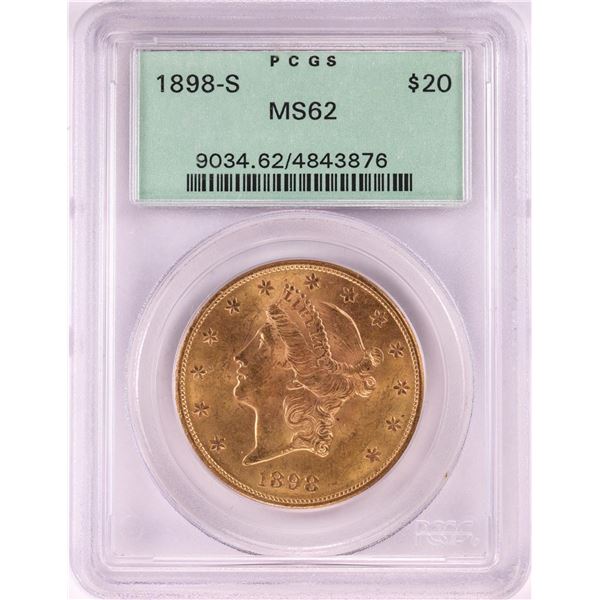 1898-S $20 Liberty Head Double Eagle Gold Coin PCGS MS62 Old Green Holder