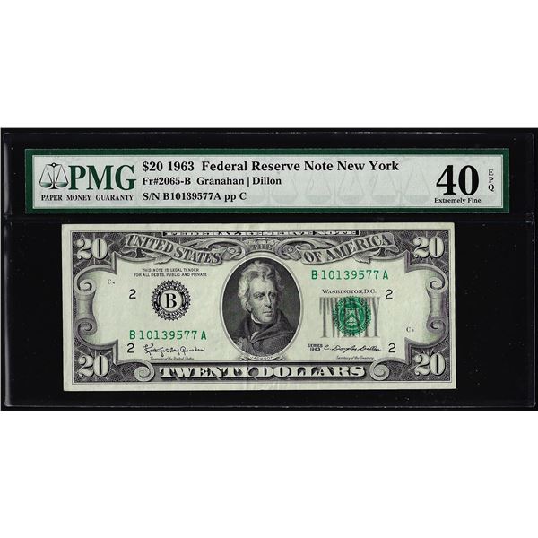 1963 $20 Federal Reserve Note New York Fr.2065-B PMG Extremely Fine 40EPQ