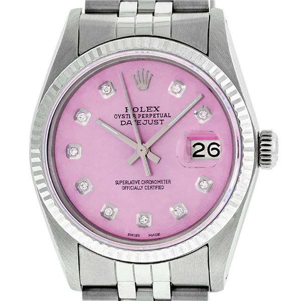 Rolex Men's Stainless Steel Pink Diamond Oyster Perpetual Datejust Wristwatch