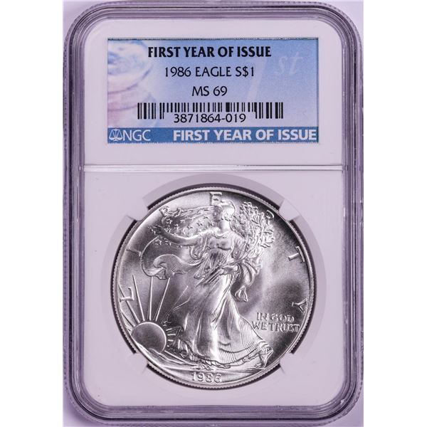 1986 $1 American Silver Eagle Coin NGC MS69 First Year Issue