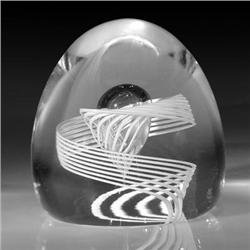 Steuben Glass latticinio paperweight