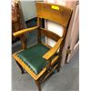 Image 2 : Antique Wood Chair with armrests - Green upholstered seat - approx. 38in tall