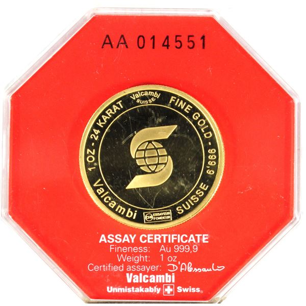 1oz Scotia Bank Pure Gold Round produced by Valcambi Suisse. Coin is 24K .9999 Pure Gold and comes i