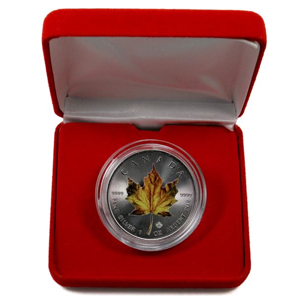 2017 Canada $5 Colourized Silver Maple Leaf 1oz .999 Fine Silver Coin (Tax Exempt). Colour enhanceme