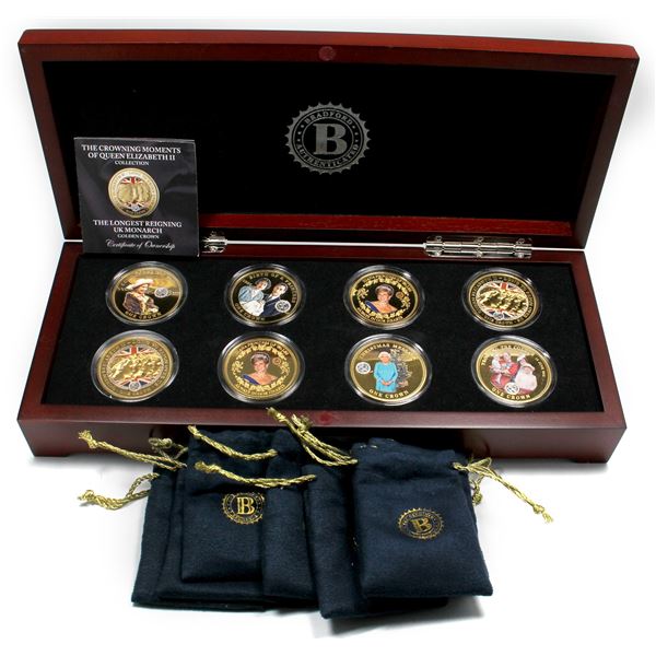 2015 Plated Platinum Privy Set Queen Elizabeth II Crowning Moments 8-Coin 24K Plated