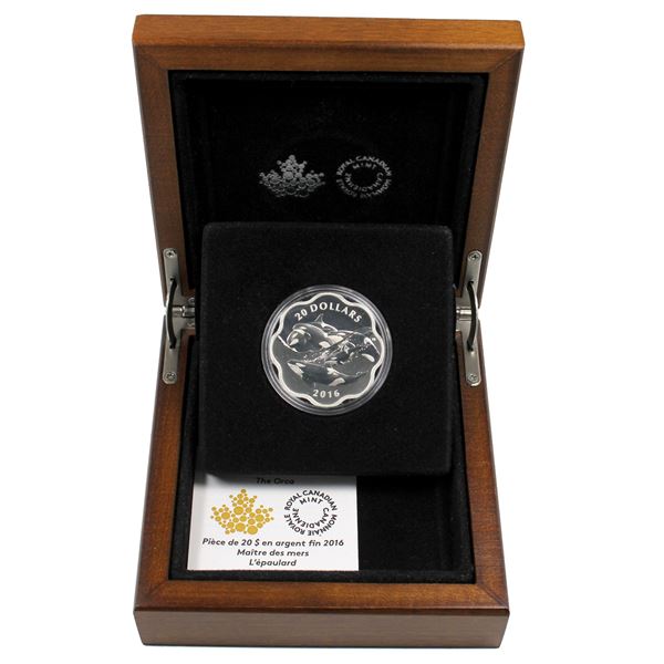 2016 Canada $20 Master of the Sea - The Orca .999 Fine Silver Coin (Tax Exempt). Novel scallop shape