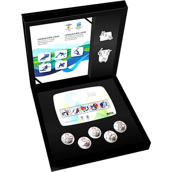 2010 Canada-Vancouver 2010 Silver Collector's Set. Set Includes: 5x 25-cent specimen coins (Curling,