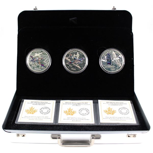 2017 Canada $20 Aircraft of WWII 3-Coin .999 Fine Silver Subscription Set (Tax Exempt). Set Includes