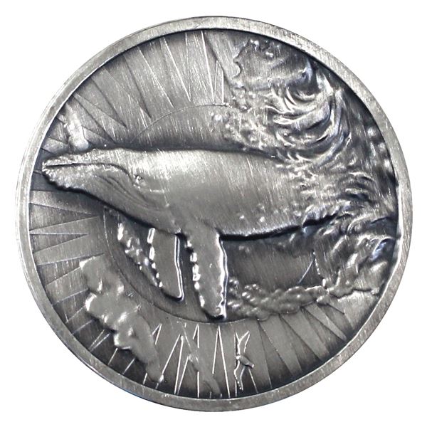 Monarch Precious Metals-Humpback Whale, Antique Finish, High Relief, 1oz .999 Fine Silver Round (Tax