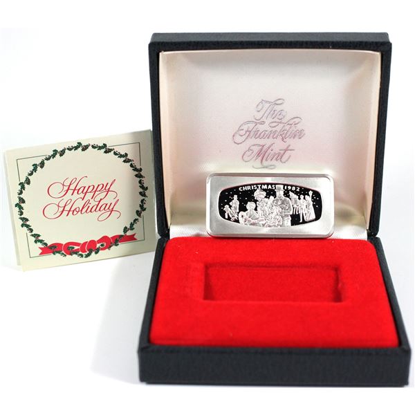 1982 Franklin Mint, Christmas Ingot. 500 Grains Sterling Silver. Comes with COA and clamshell case.
