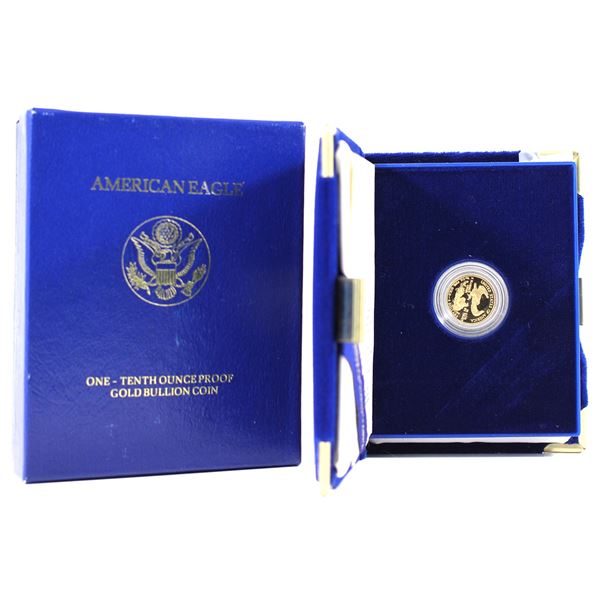 1988 USA $5 Golden Eagle 1/10oz .999 Fine Gold Coin (Tax Exempt). Comes with encapsuled coin, COA, a