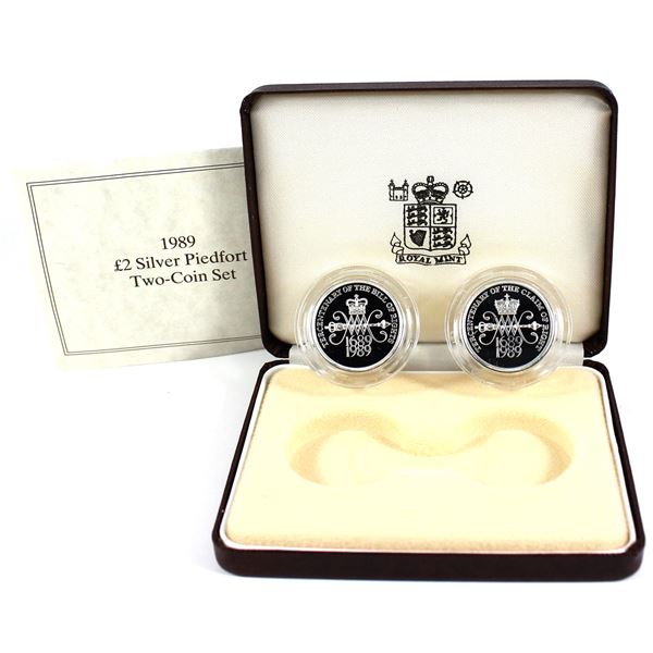 1989 Great Britain 2-pound,  Tercentenary of the Bill of Rights (1689-1989). Sterling Silver Piedfor