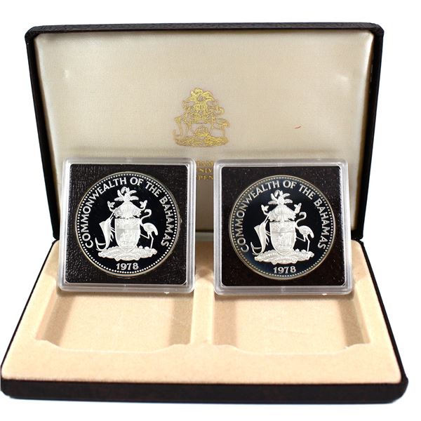 1978 Bahamas-Valcambi Suisse $10 5th Anniversary of Independence Set of 2x .500 Silver Coins. Set In