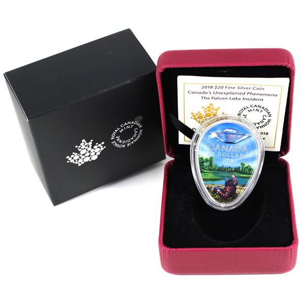 2018 $20 Canada's Unexplained Phenomena - The Falcon Lake Incident Fine Silver Coin (Tax Exempt). Se