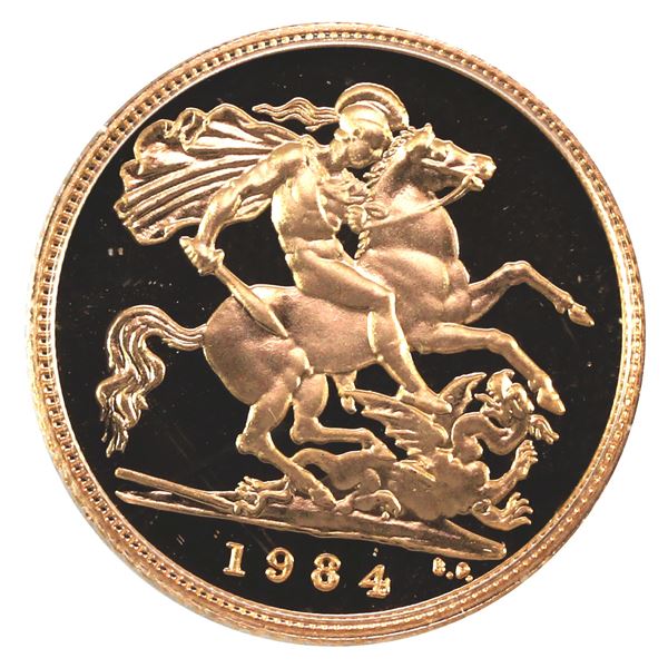 1984 Great Britain 1/2 Sovereign, 22K Gold Coin in MS-65 Condition (.1177 oz). Encapsuled coin (slig