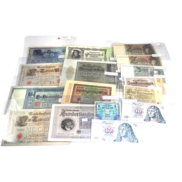 Lot of 16x 1908-1980 Germany Banknotes in F-EF Condition. Mixed Denomination. Lot Includes: 1908 Gre