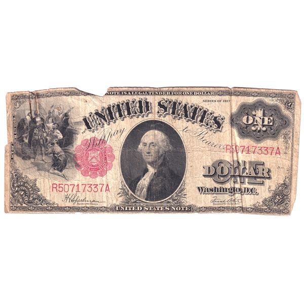 1917 USA $1 Speelman-White, Banknote in VG (tears) Condition.