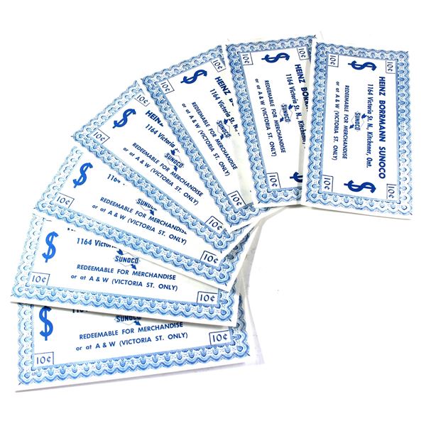 Lot of 7x Sunoco 10-cent Vintage Merchant Scrip Notes. A piece of local history! Issued by the Heinz