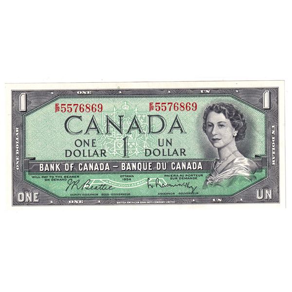 BC-37b-i, 1954 Canada $1 Beattie-Rasminsky, Modified Portrait.