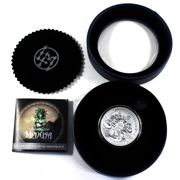 2018 Solomon Islands $5 Legends & Myths-#3-Medusa 2oz Fine Silver Coin (Tax Exempt). Comes with enca