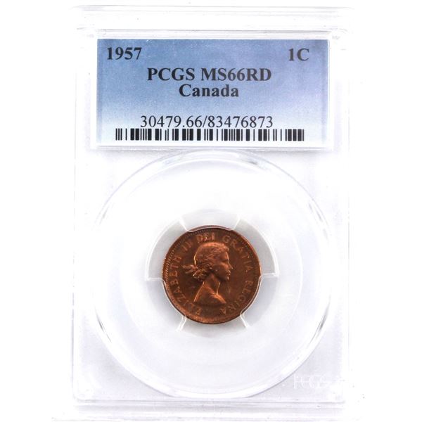 1957 Canada 1-cent PCGS Certified MS-66 Red. Comes in PCGS protective holder.