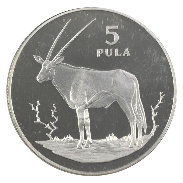 1978 Botswana 5 Pula, Gemsbok .925 Proof Silver Coin (.8475oz). Soft gold toning. Encapsuled coin (s