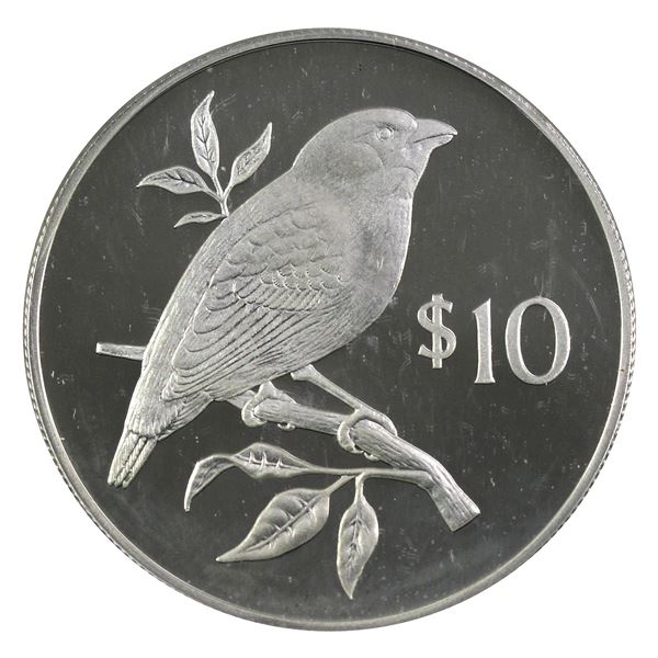 1978 Fiji $10, Pink Billed Parrot Finch .925 Proof Silver Coin (.8410oz). Lightly toned with flecks 