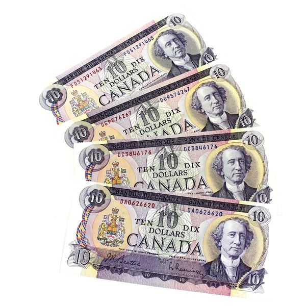 4x 1971 Canada $10 Banknotes AU to UNC condition. 4pcs