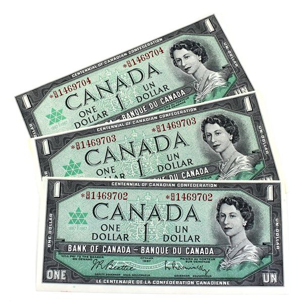 3x Consecutive 1967 $1 BC-45bA-I  Bank of Canada Notes *BM 1469702-1469704 AU+ 3pcs