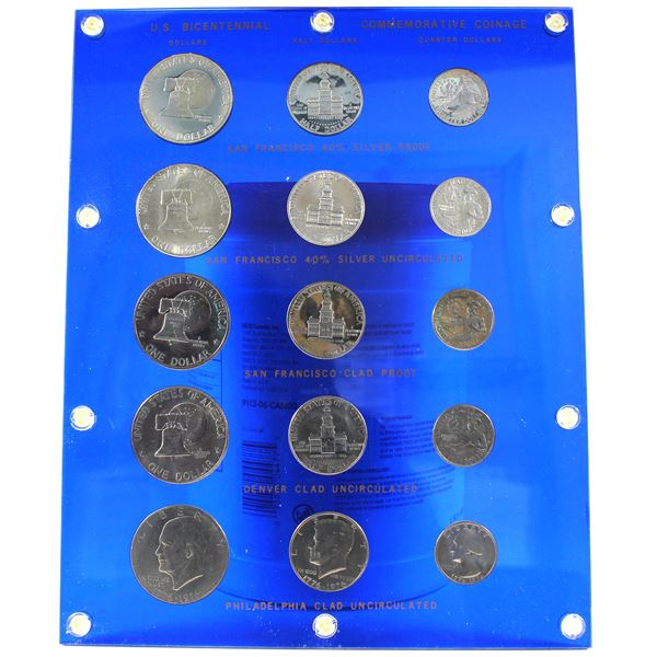1976 USA 15-coin Bicentennial Commemorative Coinage Set. Beautifully displayed in acrylic display ca
