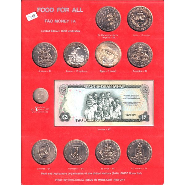 FAO Money 1A-Food For All Display Board; 11-coin, 1 note set; Limited edition-1500 Worldwide. Part o